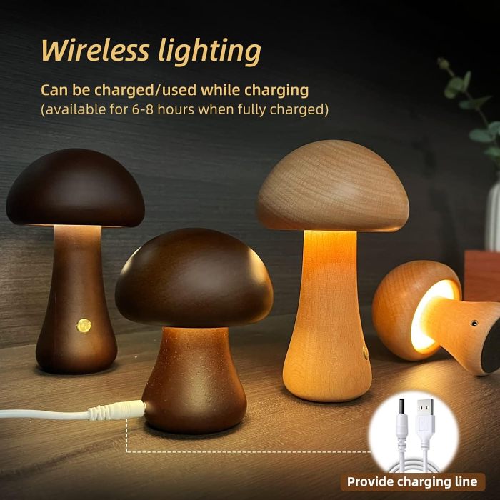 Wooden Cute Mushroom with Touch Sensor LED Night Light