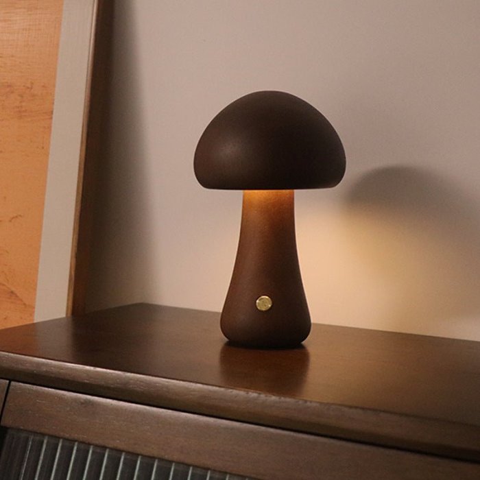 Wooden Cute Mushroom with Touch Sensor LED Night Light