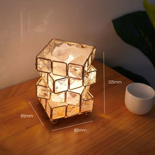 4-Layered Cube Himalayan Salt Crystal Table Lamp