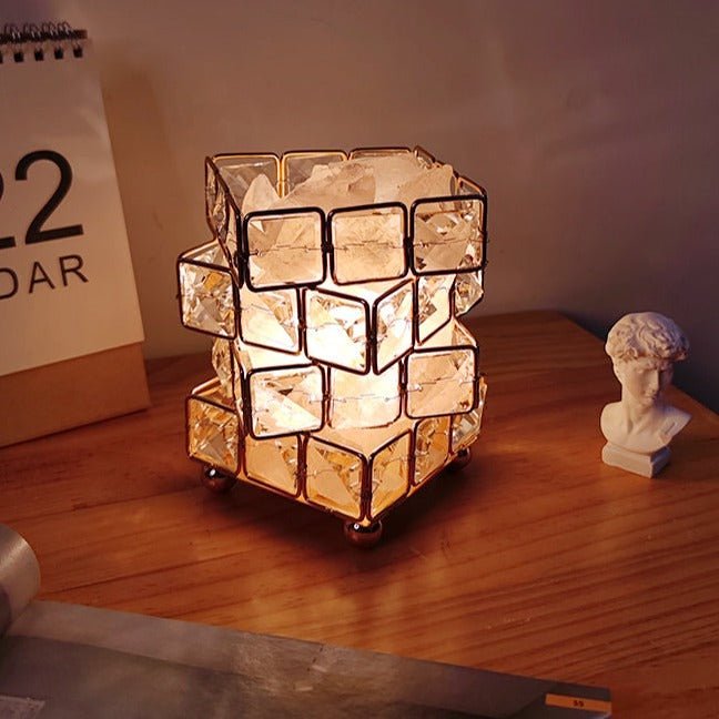 4-Layered Cube Himalayan Salt Crystal Table Lamp