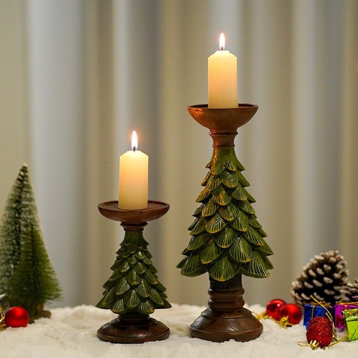Resin Wooden Christmas Tree Candle Holder