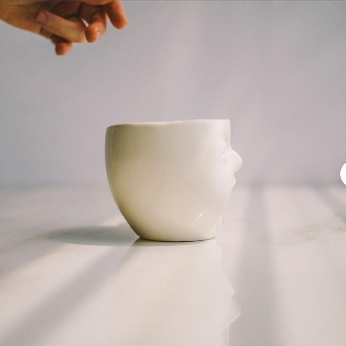 Hand Crafted Yawning Baby Face Porcelain Mug