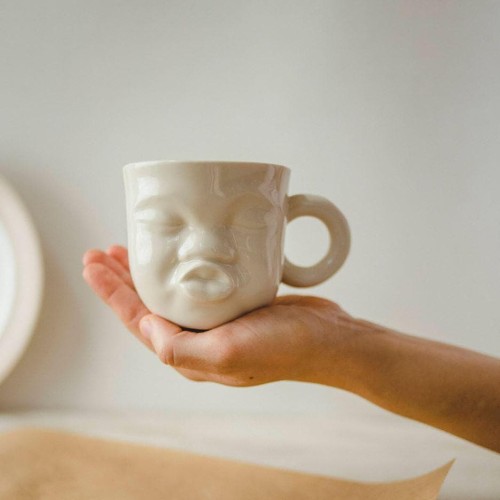 Hand Crafted Kissing Baby Face Porcelain Mug