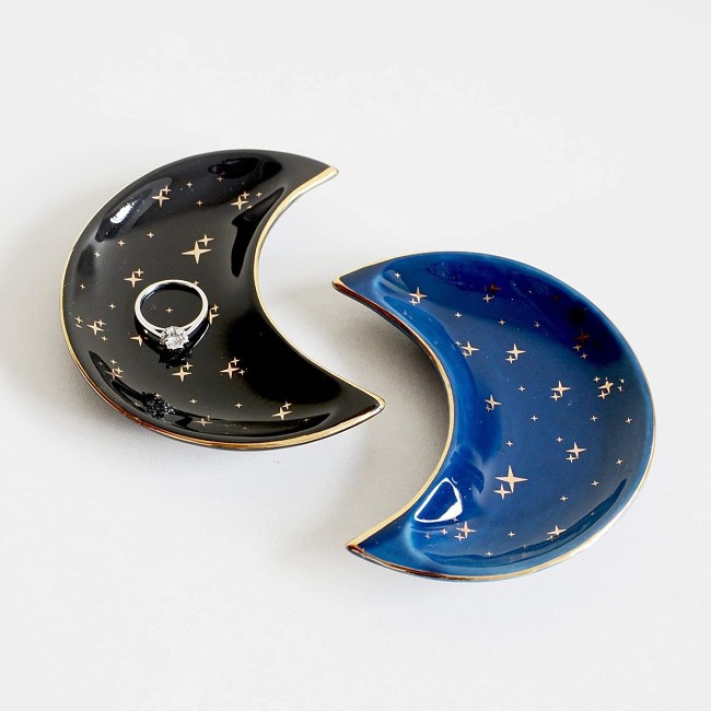 Black and Blue Half Moon Ceramic Trinkets