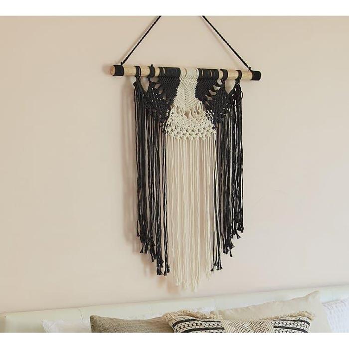 Black and Beige Cotton Macrame Wall Hanging