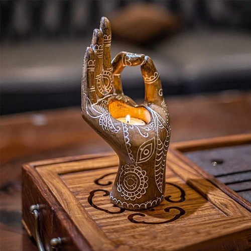 Hand Carved Buddha Mudra Hand Candle Holder