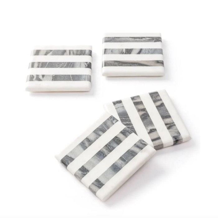 Handmade Black & White Striped Marble Coasters - Set of 4