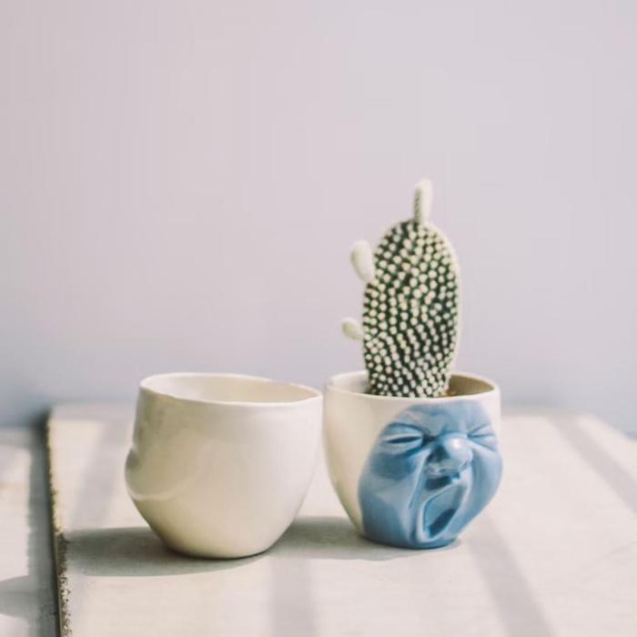 Yawning Face Porcelain Cactus Planter
