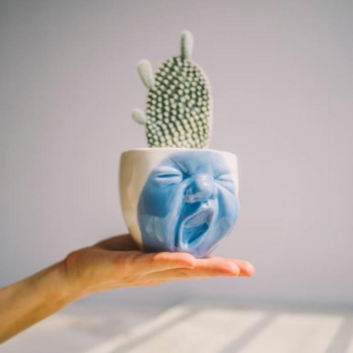 Yawning Face Porcelain Cactus Planter