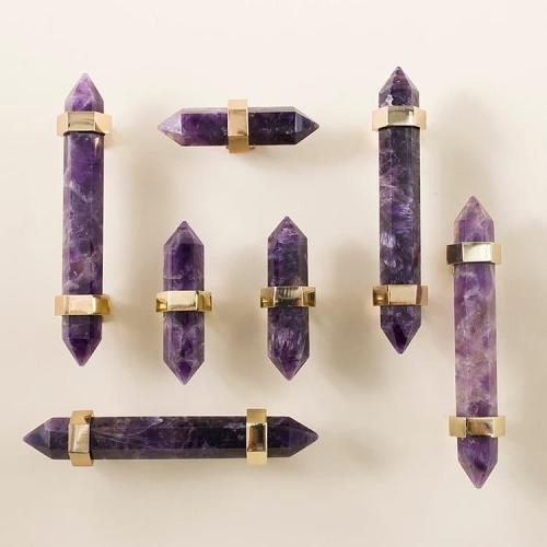 Purple Amethyst Bar Cabinet Drawer Pull with Brass Accent