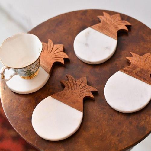 HOME COUTURE COLLECTIVE White Pineapple Coasters - Set of 4