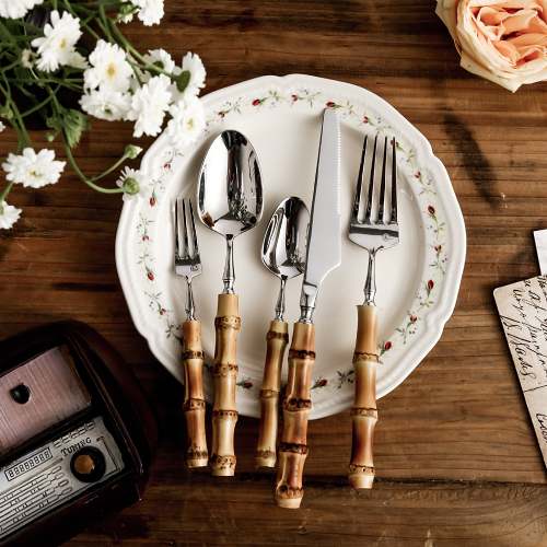 Sagano Natural Bamboo Stainless Steel Cutlery Set