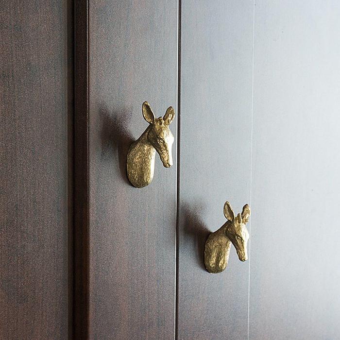 Brass Animal Head Cabinet Drawer Knob