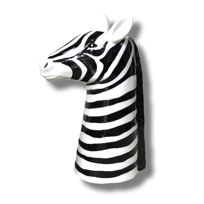 Black and White Zebra Head Ceramic Vase