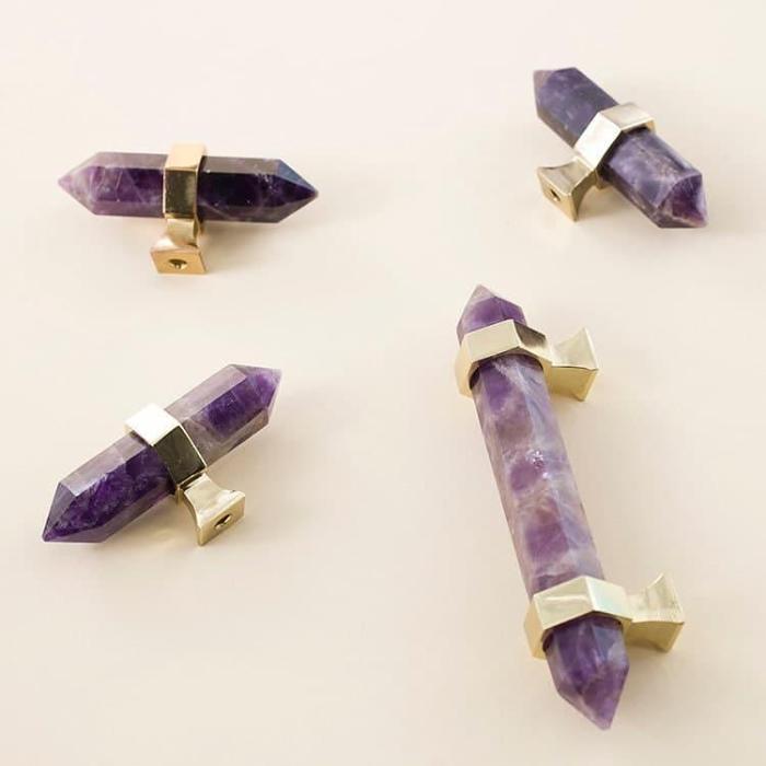 Purple Amethyst Bar Cabinet Drawer Pull with Brass Accent