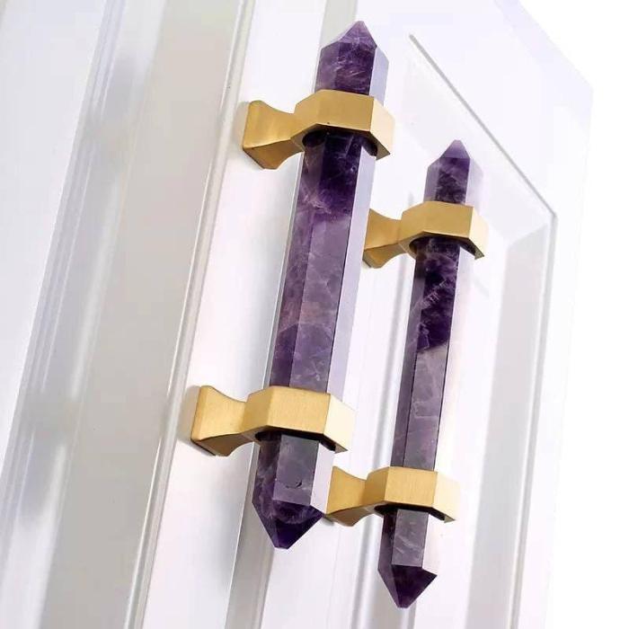 Purple Amethyst Bar Cabinet Drawer Pull with Brass Accent