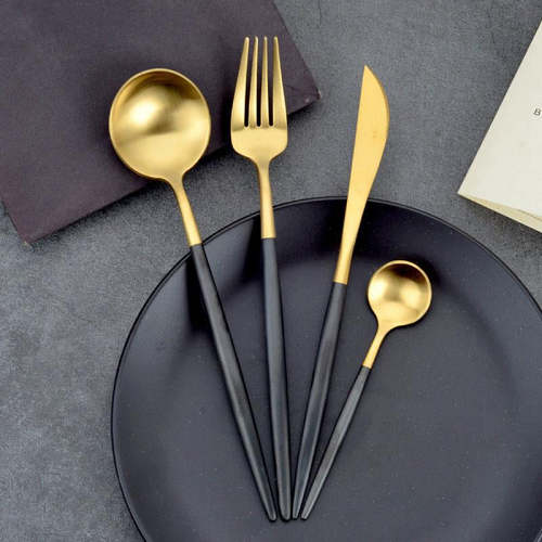 Arya Black Gold Cutlery Set