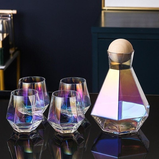 Butterfly Carafe set + 4 Iridescent Glasses