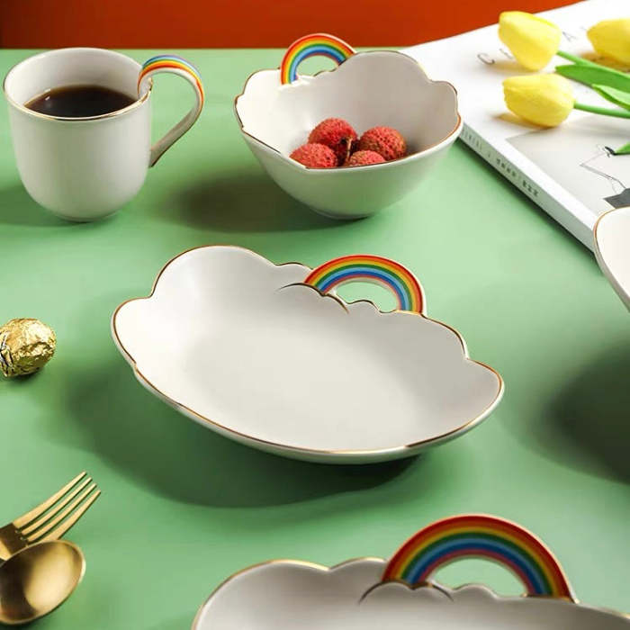 Cute Dreamy Cloud & Rainbow Plate & Bowl Set