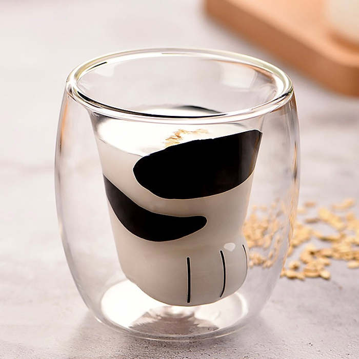 Cute Cat Paw Heat Resistant Double Layered Glass Cup
