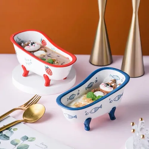 Cute Colourful Bathtub Shape Dessert & Snack Bowl