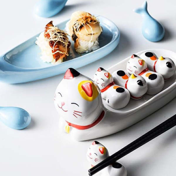 Cute Whale & Lucky Cat Style Ceramic Chopstick Pillow Decor Holder
