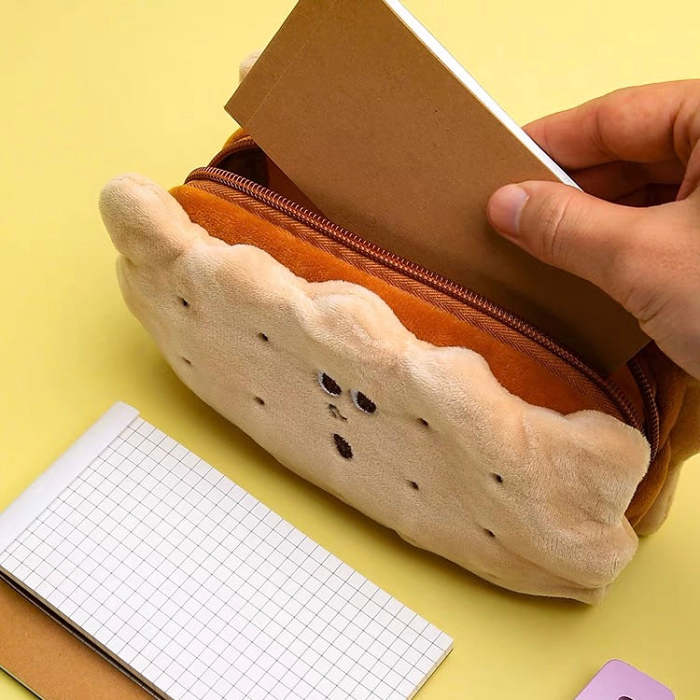 Kawaii Cracker Biscuit Man Plush Stationery Pencil Case Bag