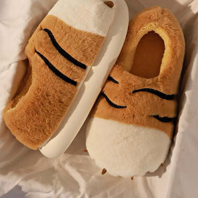 Cute Tiger Paw Fluffy Furry Winter Home Slippers