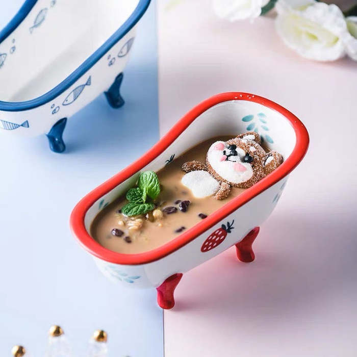 Cute Colourful Bathtub Shape Dessert & Snack Bowl