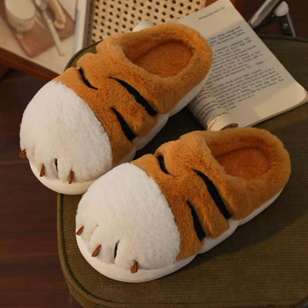 Cute Tiger Paw Fluffy Furry Winter Home Slippers