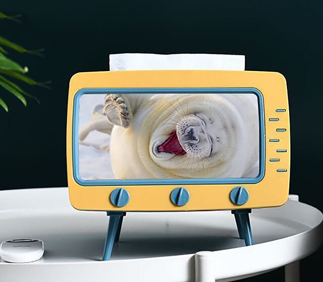 Cute Multi-functional Creative TV Tissue Box with Mobile Phone Stand