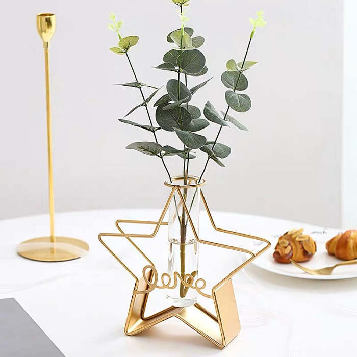 Nordic Style Cute Heart Shape Love Metal & Glass Vase Decor