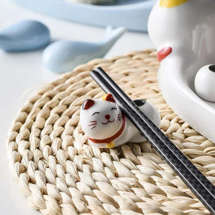 Cute Whale & Lucky Cat Style Ceramic Chopstick Pillow Decor Holder