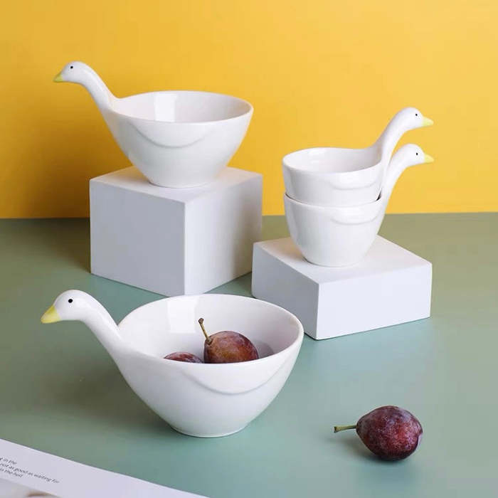 Cute Duckling Shape Ceramic Bowl Set