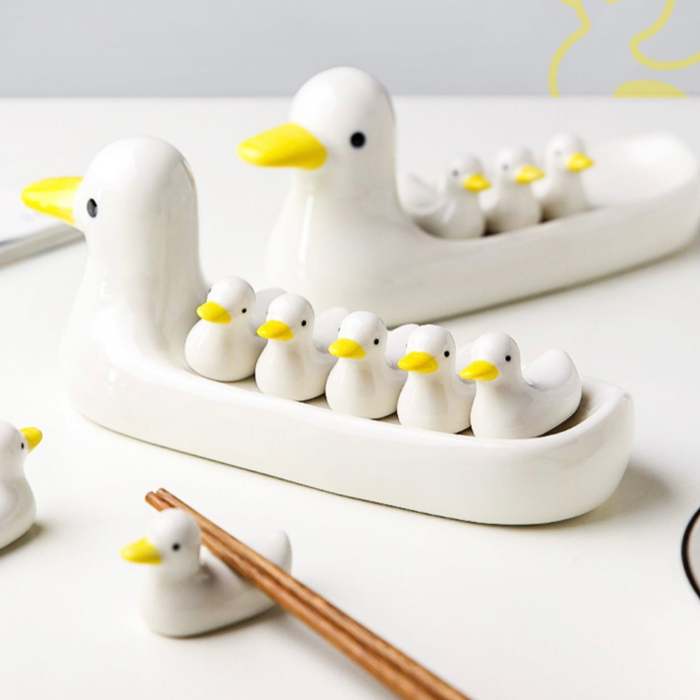 Cute Japanese Style Duck Family Ceramic Chopstick Pillow Decor Holder