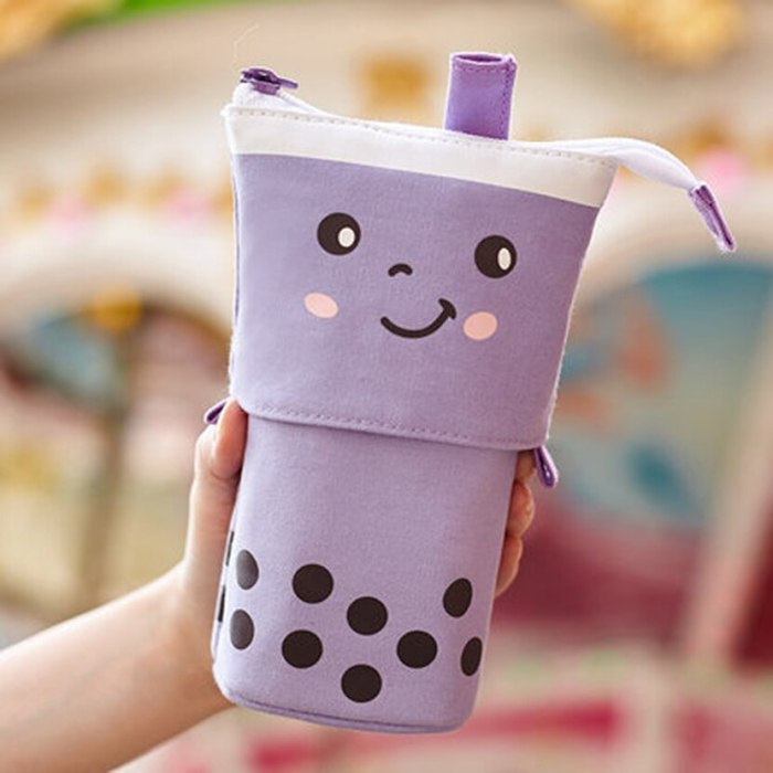 Kawaii Canvas Boba Bubble Tea Stationery Pencil Case Bag