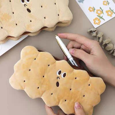 Kawaii Cracker Biscuit Man Plush Stationery Pencil Case Bag