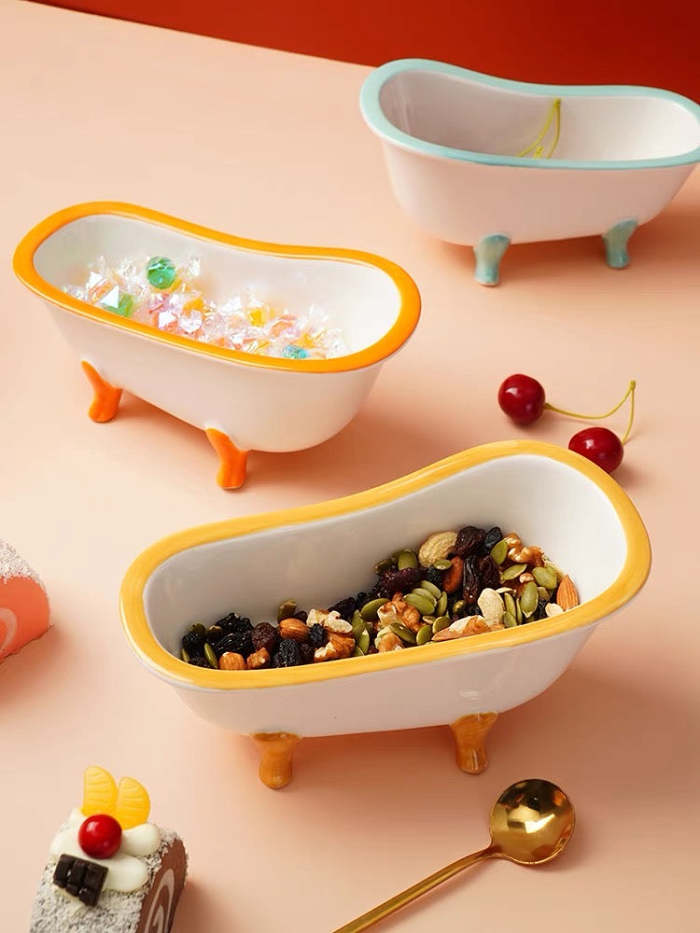 Cute Colourful Bathtub Shape Dessert & Snack Bowl