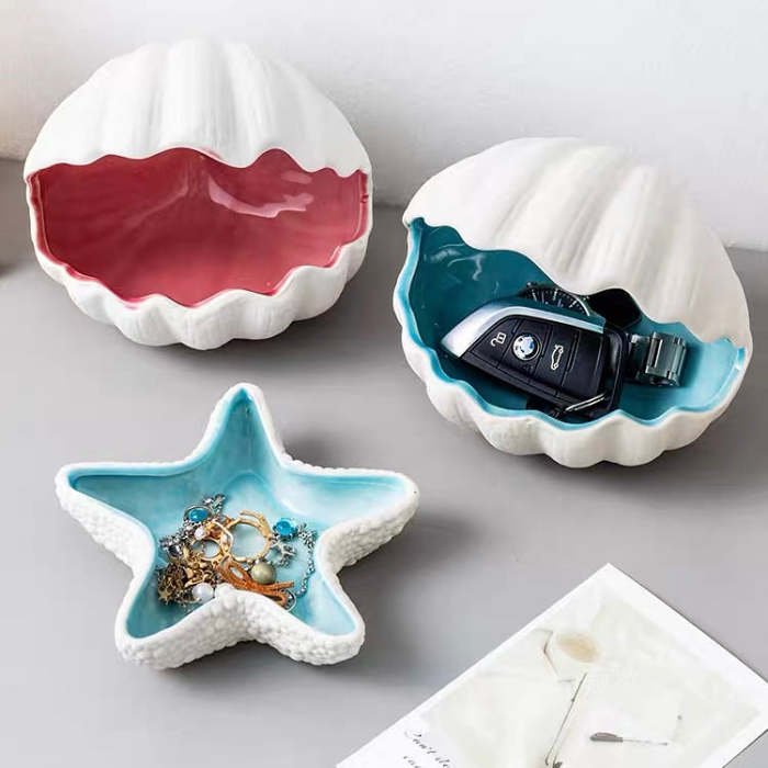 Nordic Style Ceramic Mermaid Shell Storage Decor Plate Set