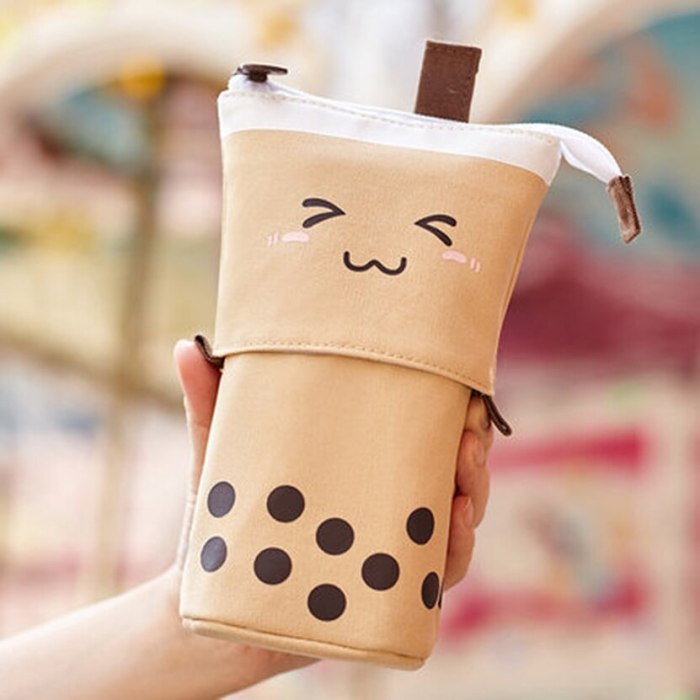 Kawaii Canvas Boba Bubble Tea Stationery Pencil Case Bag