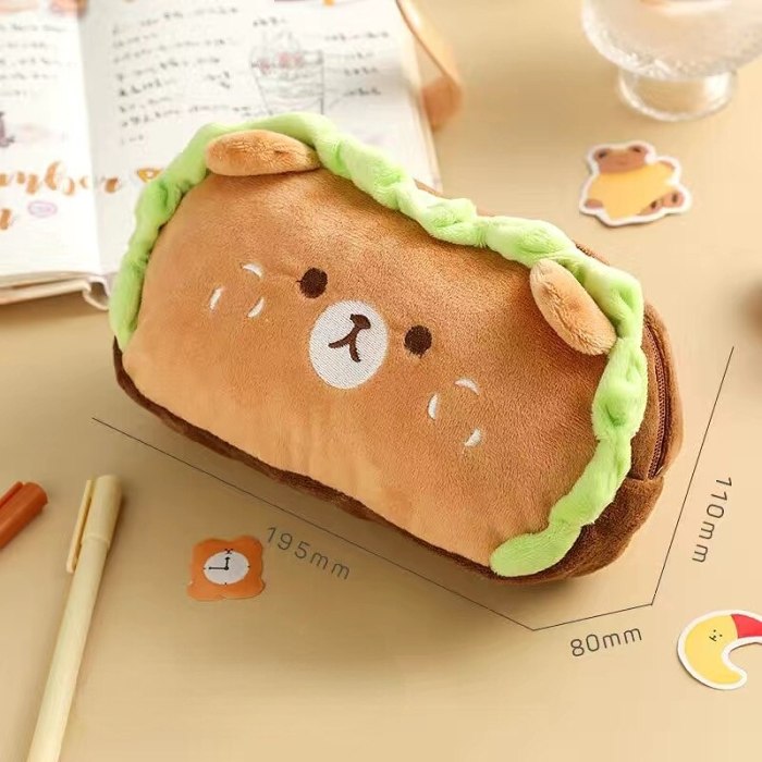 Kawaii Doll Plush Hamburger Bear & Dog Pencil Case Bag