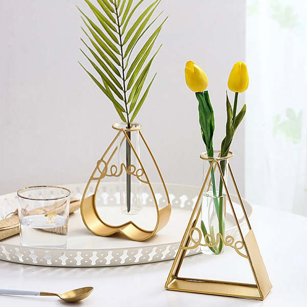 Nordic Style Cute Heart Shape Love Metal & Glass Vase Decor