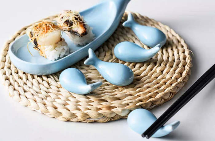 Cute Whale & Lucky Cat Style Ceramic Chopstick Pillow Decor Holder