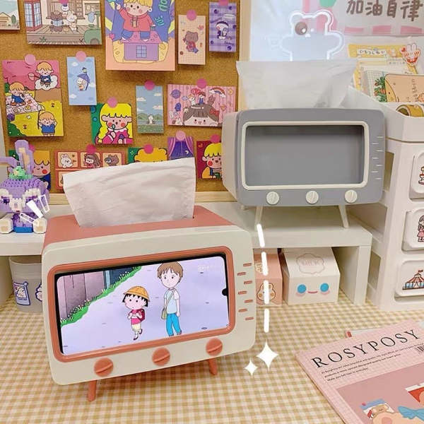 Cute Multi-functional Creative TV Tissue Box with Mobile Phone Stand