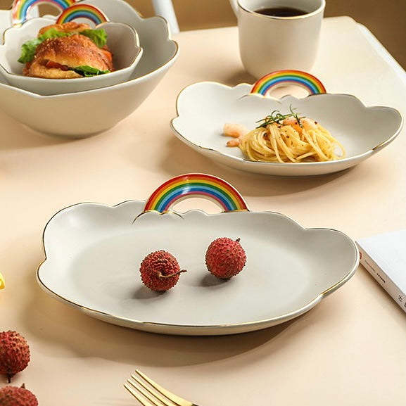 Cute Dreamy Cloud & Rainbow Plate & Bowl Set
