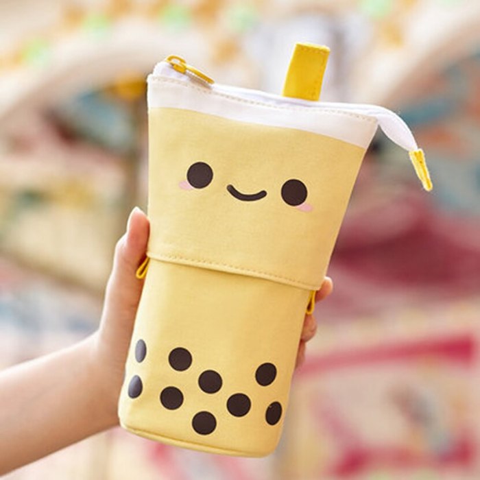 Kawaii Canvas Boba Bubble Tea Stationery Pencil Case Bag