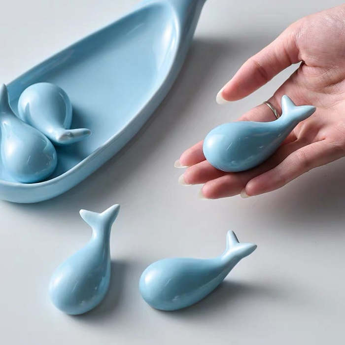 Cute Whale & Lucky Cat Style Ceramic Chopstick Pillow Decor Holder