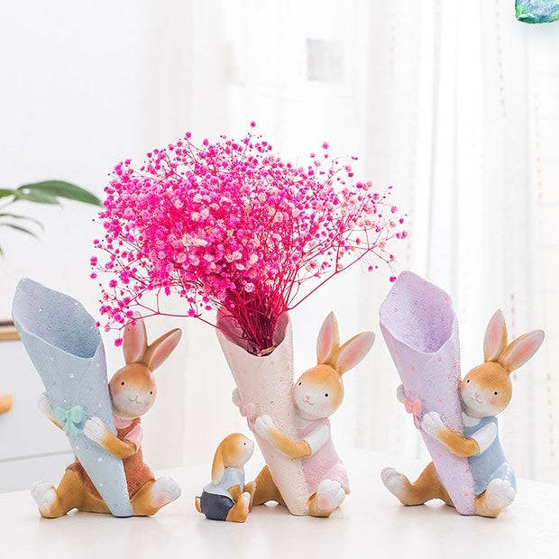 Kawaii Blushing Bunny Rabbit Home Decor Vase