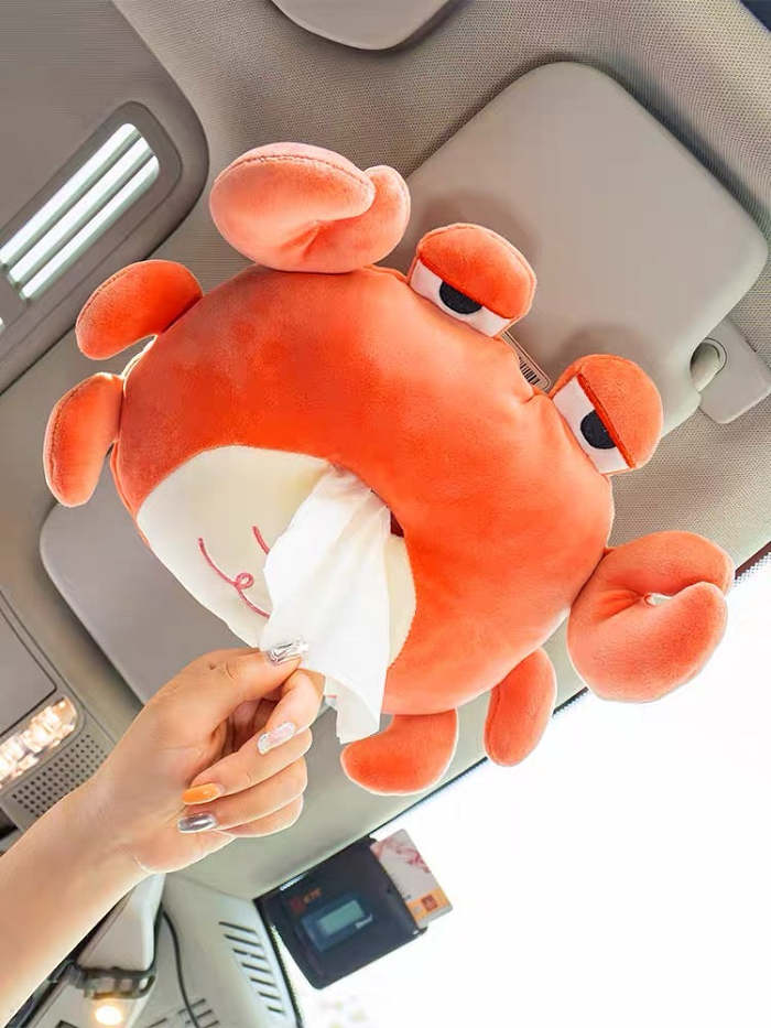 Cute Bear & Crab Style Soft Plush Car Tissue Box Holder