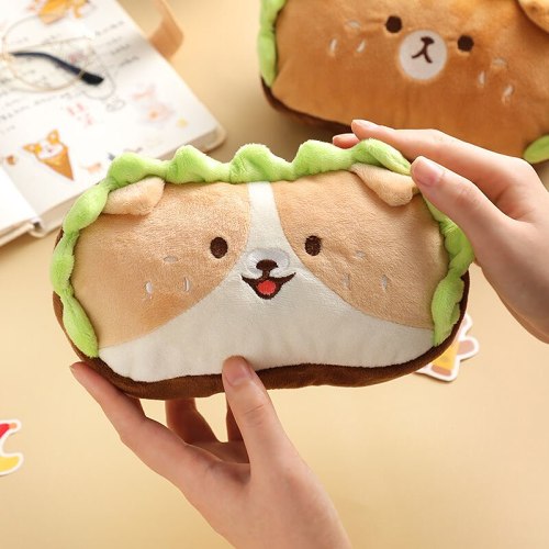 Kawaii Doll Plush Hamburger Bear & Dog Pencil Case Bag